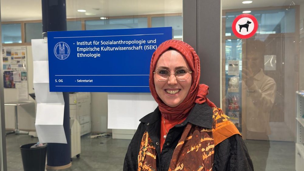 Busra inside the building of the department